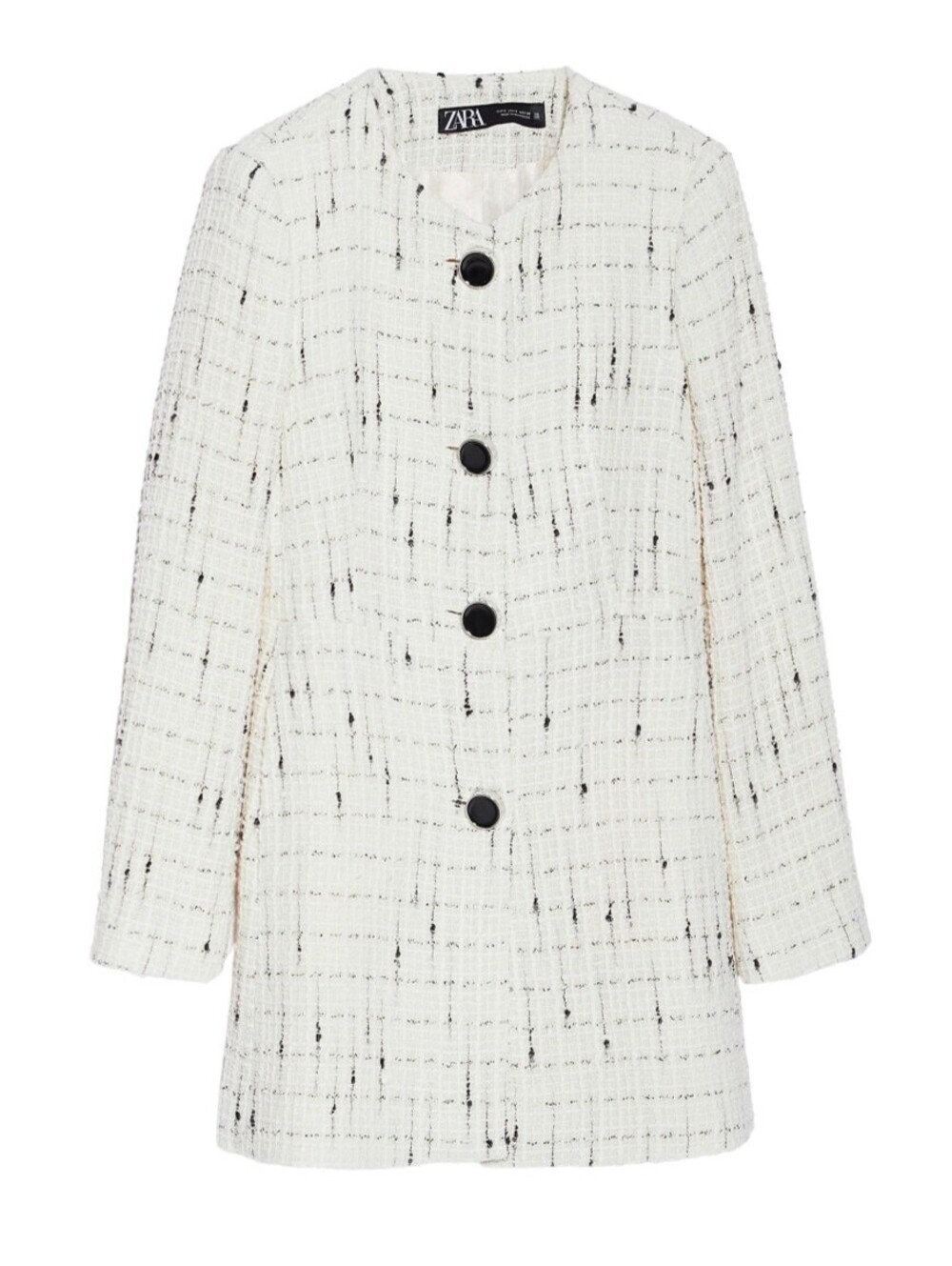 ZARA white black tweed button down blazer jacket sz XS